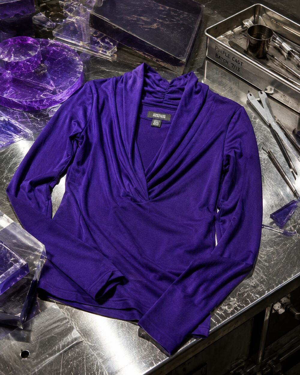 Kenneth Cole Reaction Purple Cowl Neck Long Sleeve Top Medium